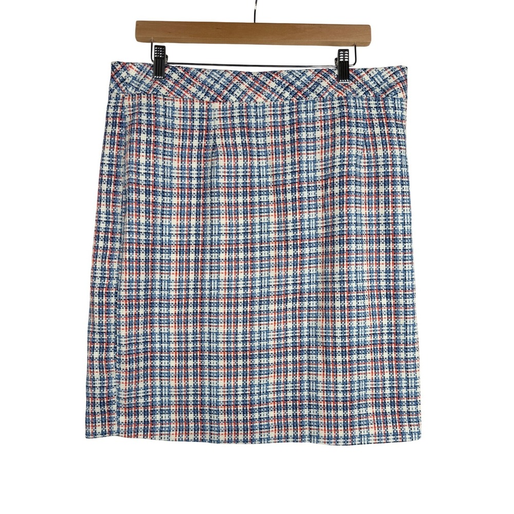 Chadwicks Plaid Tweed Pencil Knee Length Skirt size 16 Blue/Red/White
